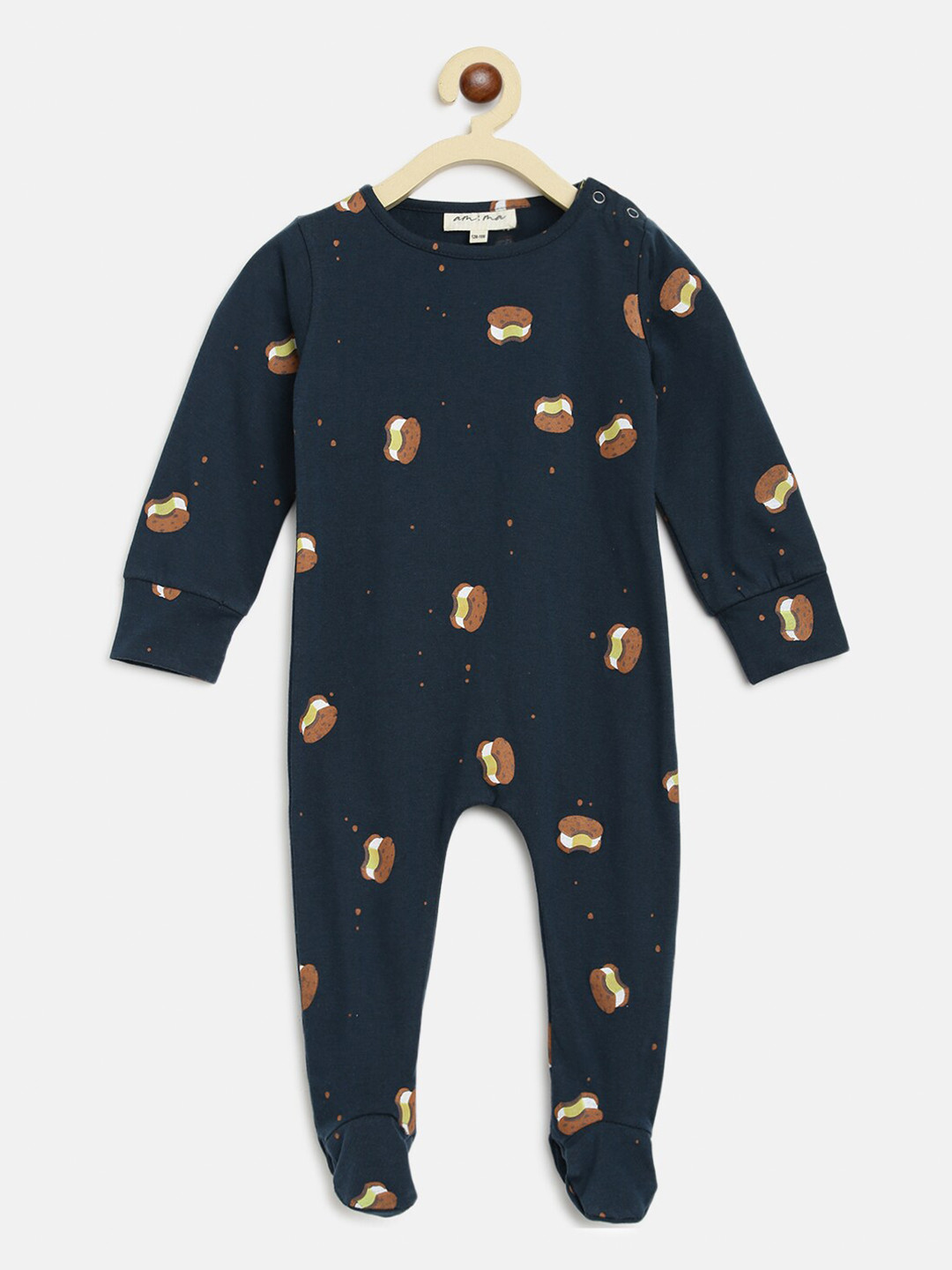 

am ma Unisex Kids Blue & Tan Printed Basic Jumpsuit