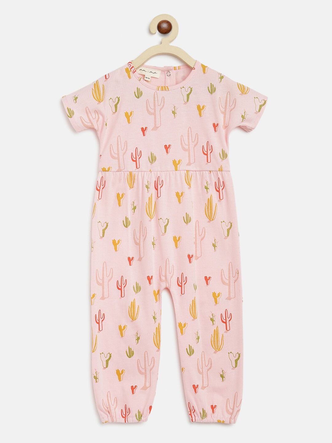 

am ma Unisex Kids Pink & Yellow Printed Basic Jumpsuit