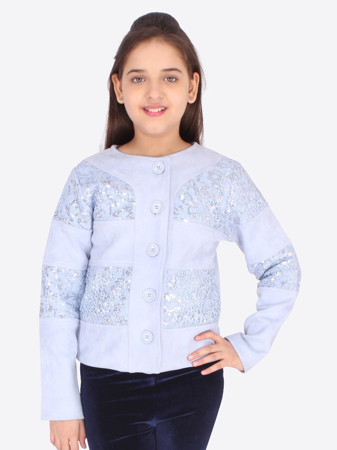 

CUTECUMBER Girls Blue Embellished Sweatshirt