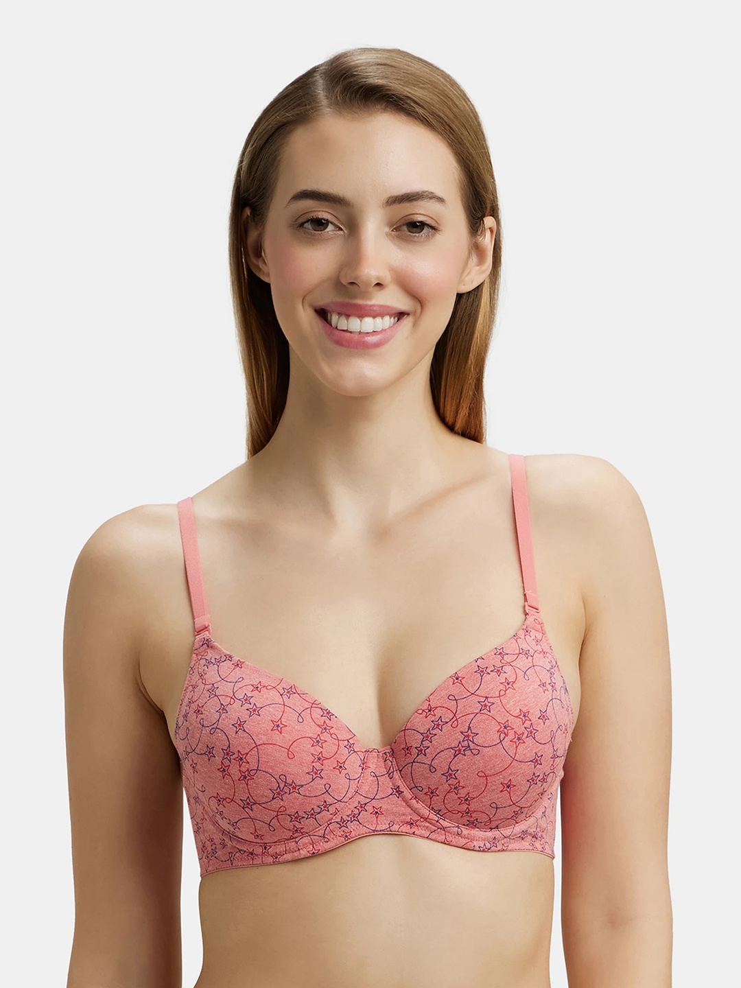 

Jockey UnderWired Padded Cotton Medium Coverage Printed Tshirt Bra-UL50, Red