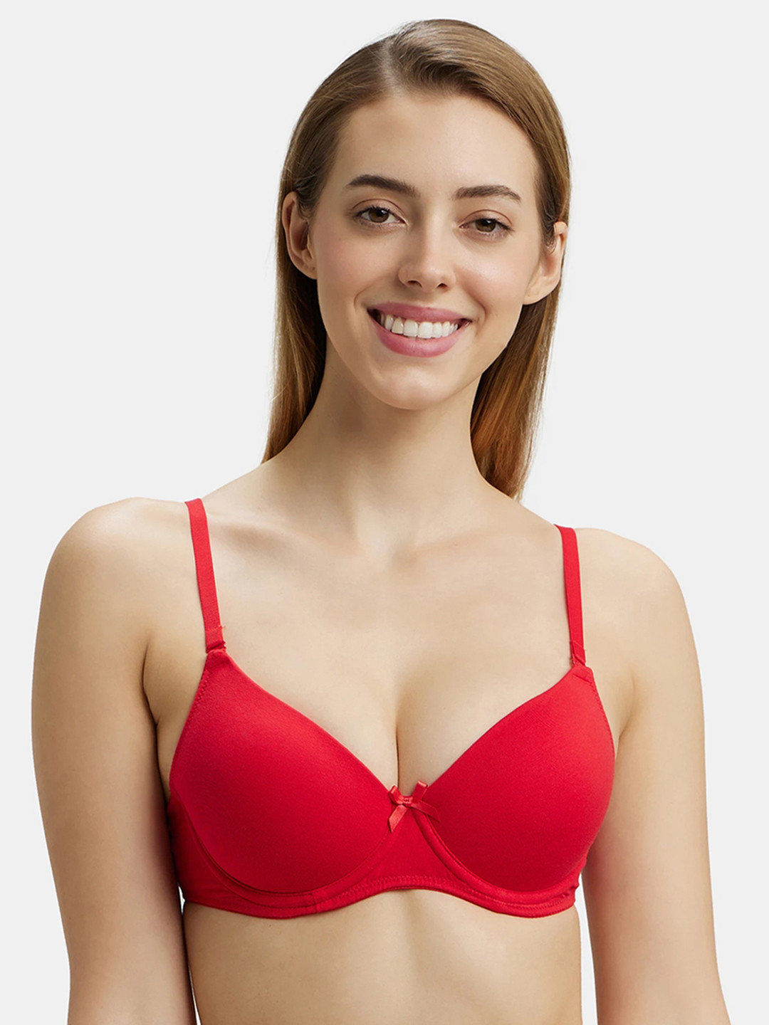 

Jockey UnderWired Padded Cotton Medium Coverage Multiway Styling Tshirt Bra-1245, Red