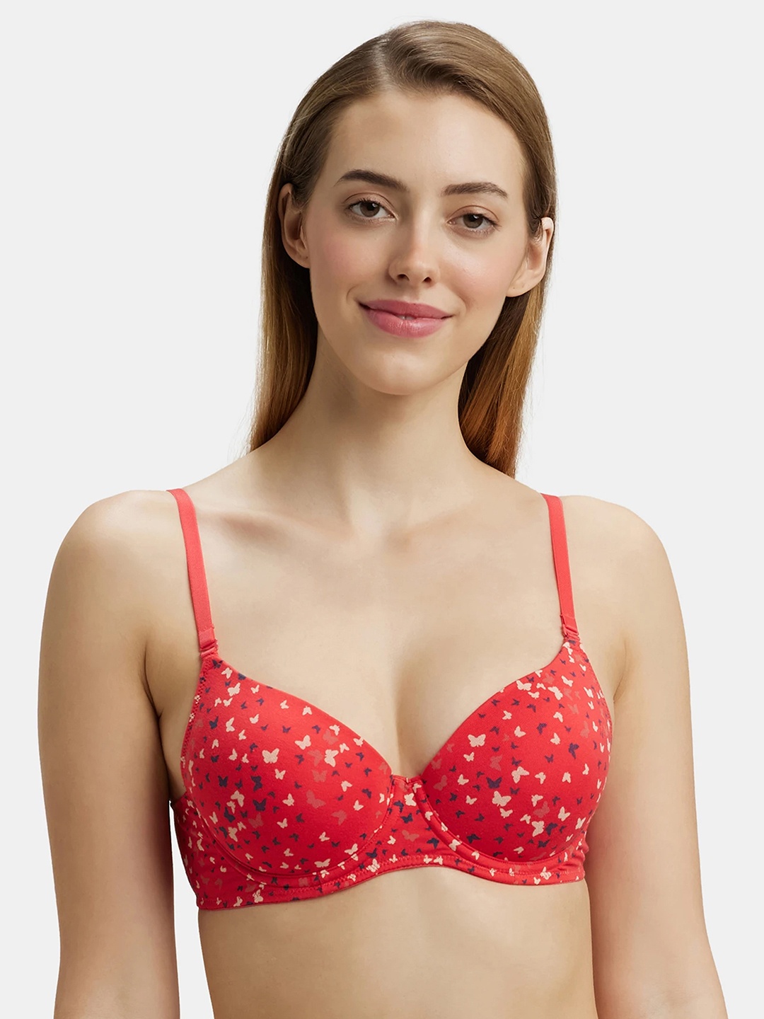 

Jockey Red & White Graphic Printed Underwired Lightly Padded T-shirt Bra