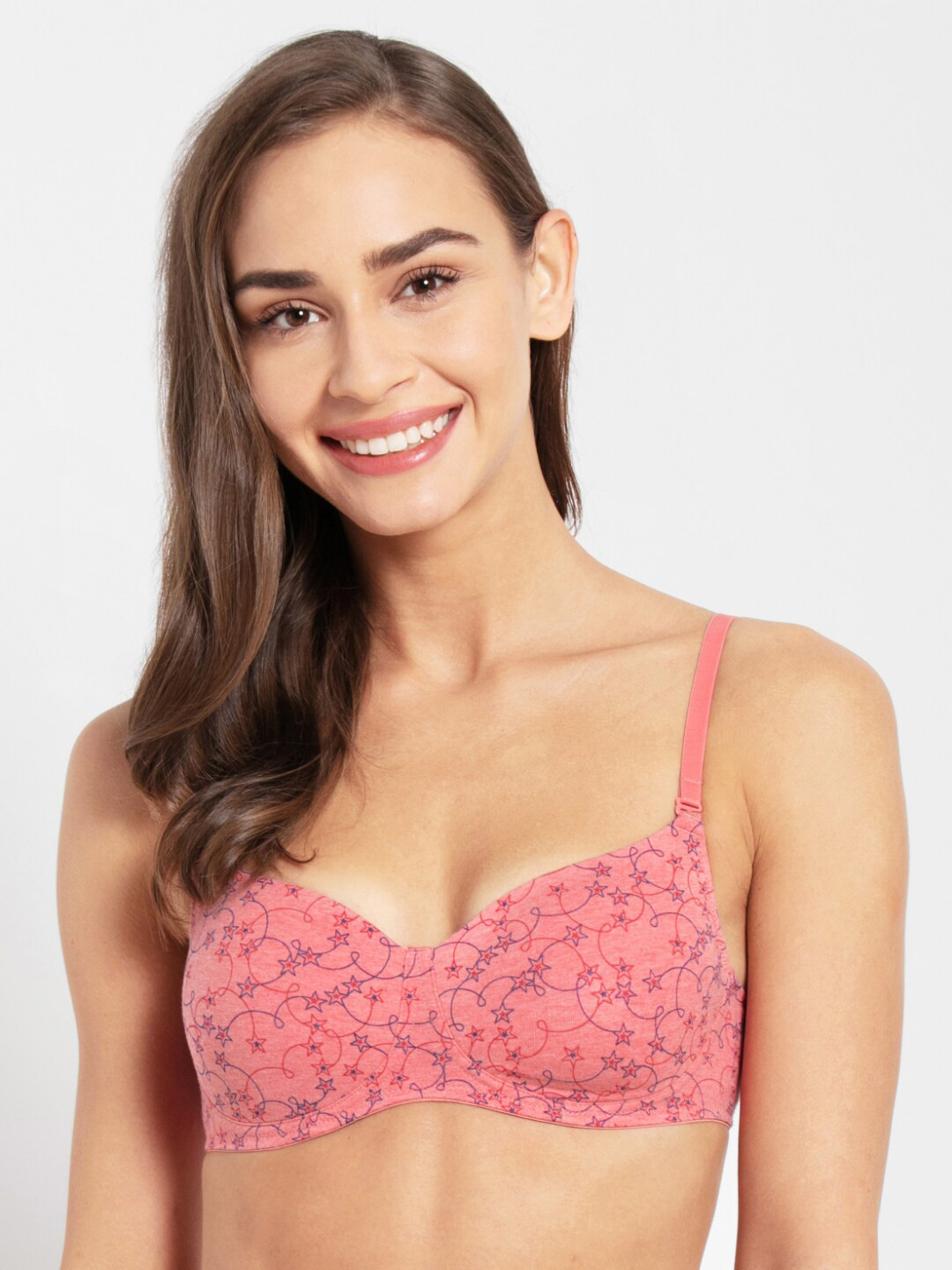 

Jockey Red & Blue Floral Printed Cotton T-shirt Bra Lightly Padded