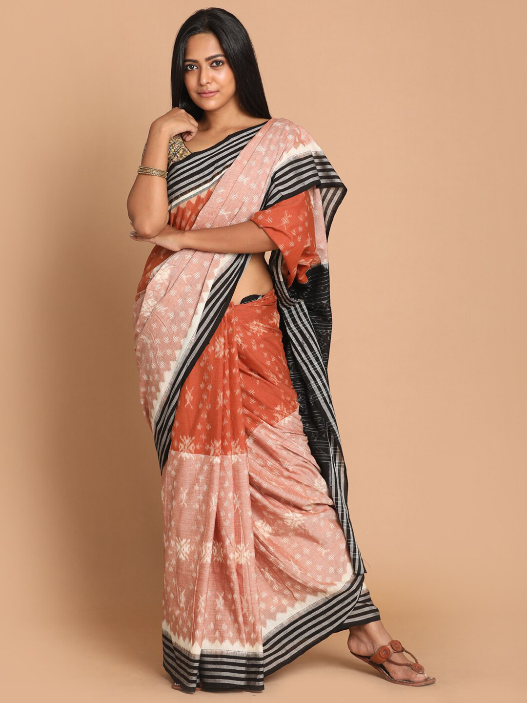 

Indethnic Brown & Black Ethnic Motifs Pure Cotton Sambalpuri Saree