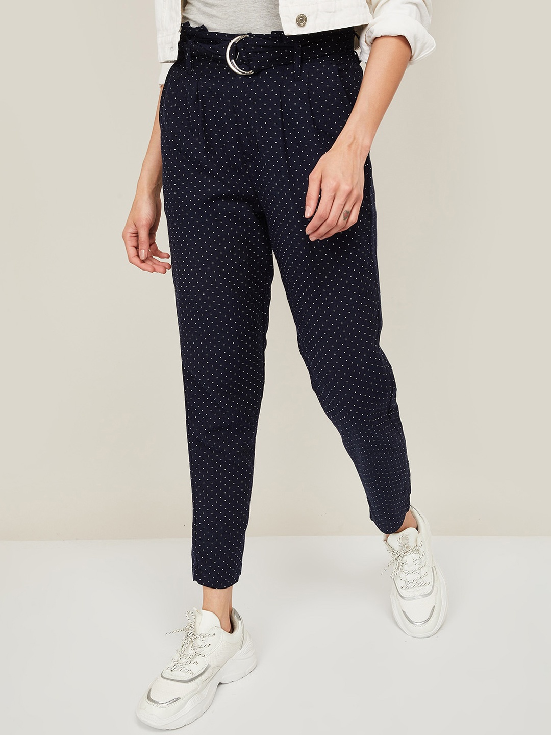 

Bossini Women Navy Blue & White Printed Track Pants