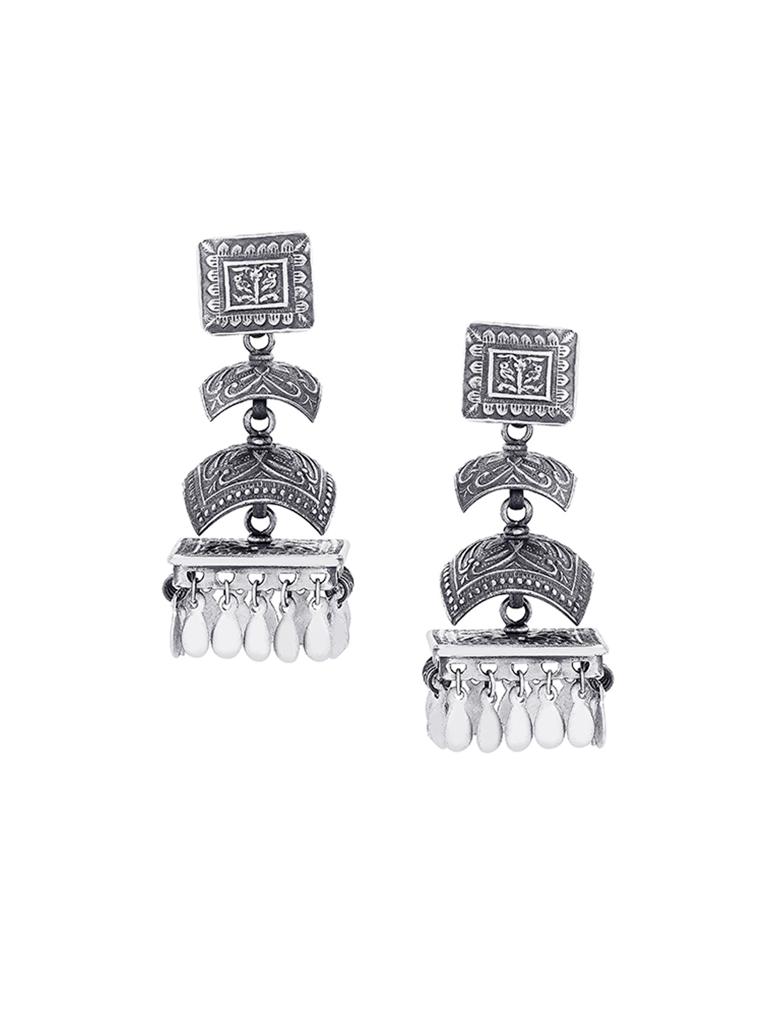 

ahilya Sterling Silver Triple Layered Square Jhumkis