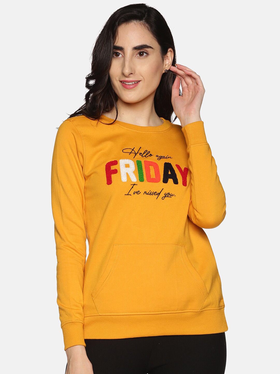 

DAiSY Women Mustard Printed Sweatshirt