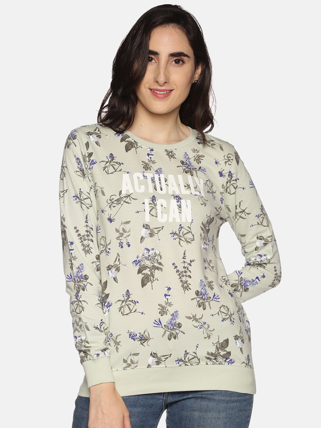 

DAiSY Women Green Printed Sweatshirt
