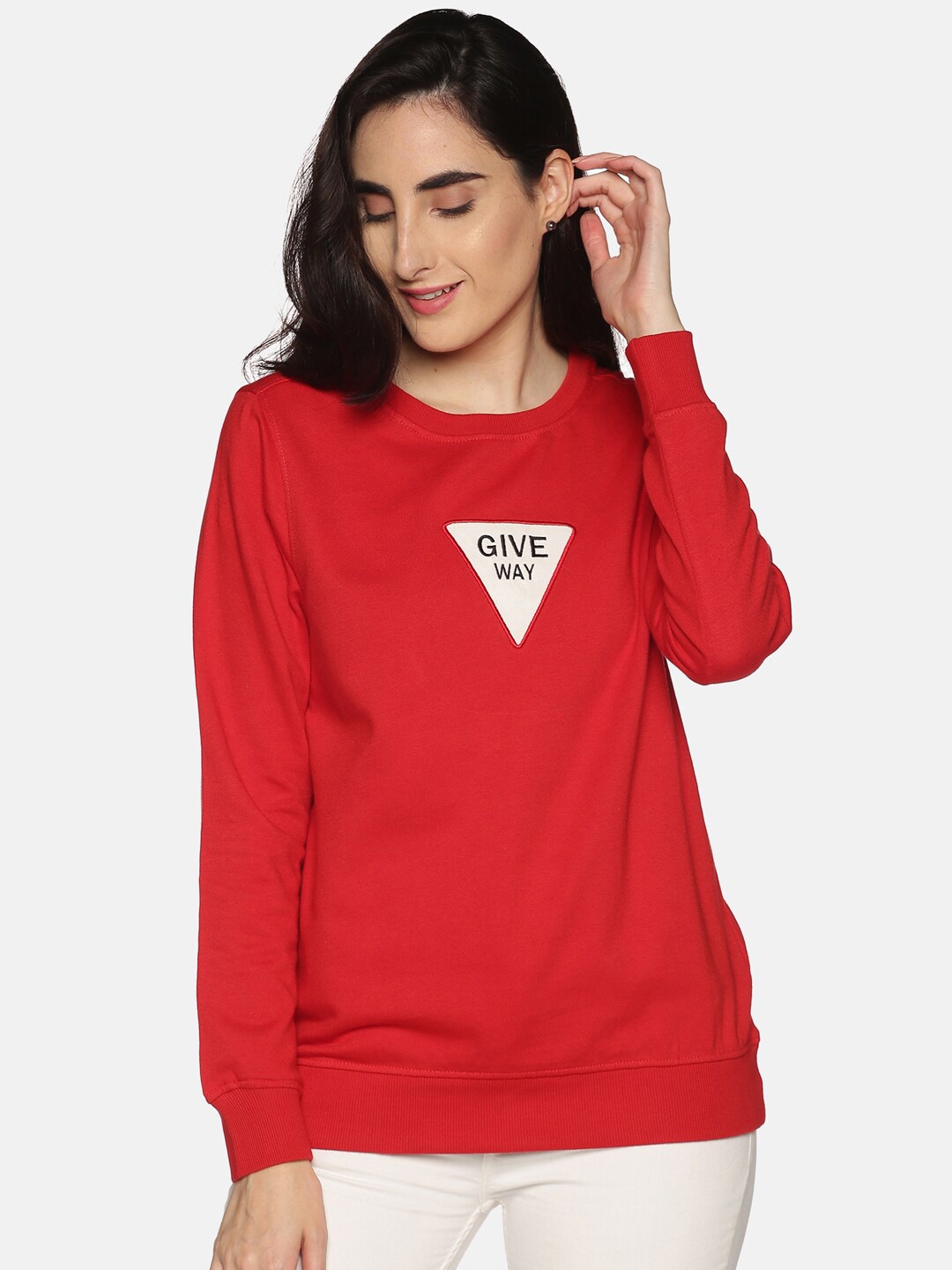 

DAiSY Women Red Printed Fleece Sweatshirt