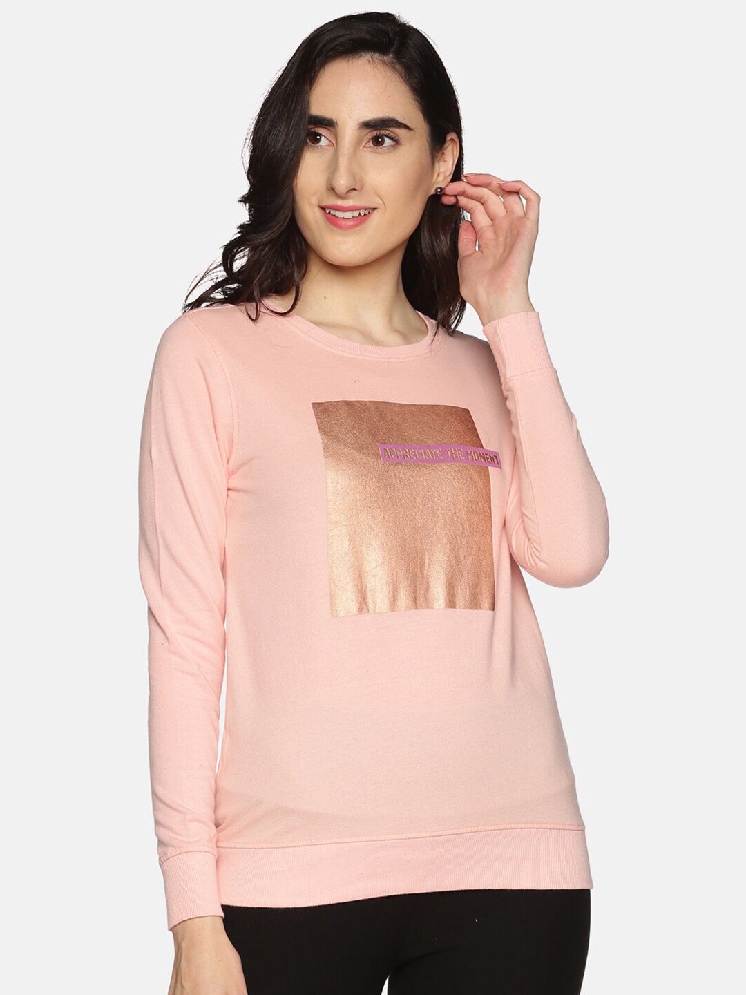 

DAiSY Women Pink Printed Sweatshirt