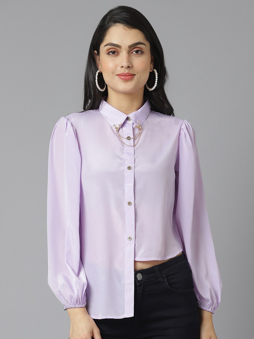 

am ma Women Lavender Opaque Casual Shirt