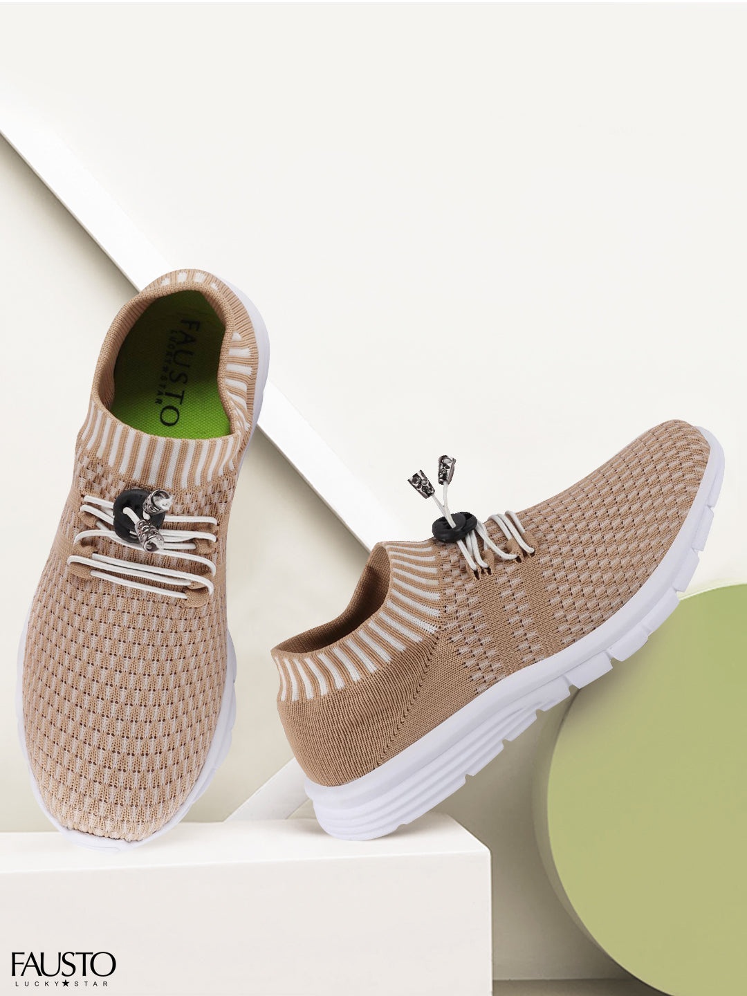 

FAUSTO Women Beige Mesh Running Non-Marking Shoes
