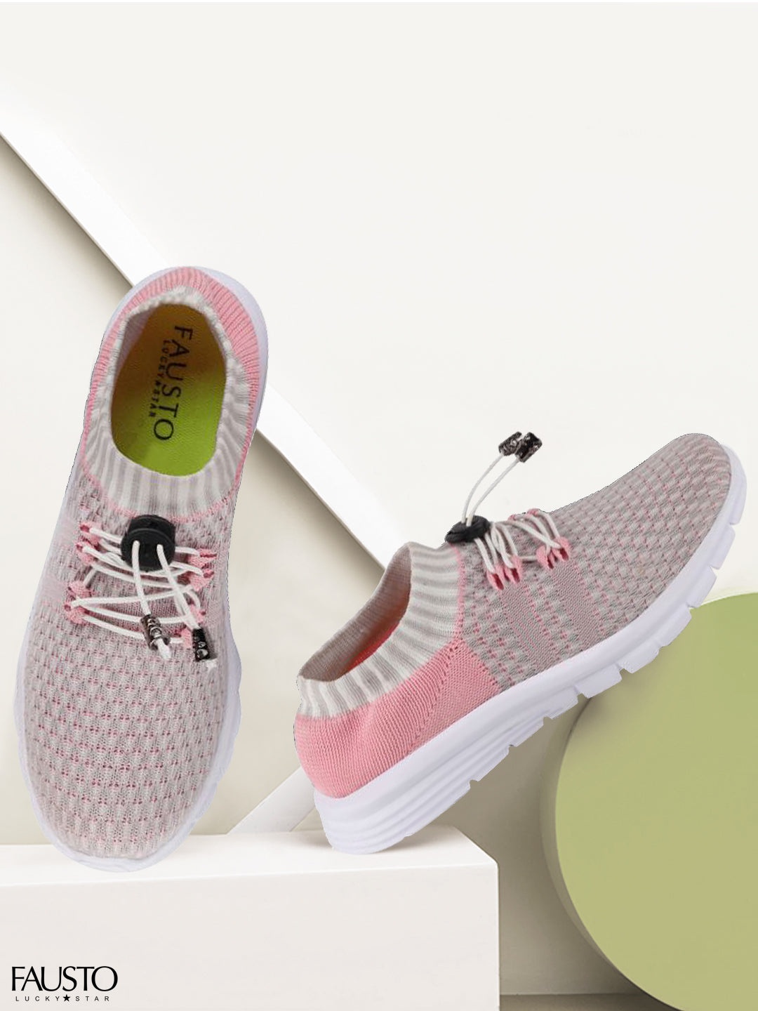 

FAUSTO Women Grey Mesh Running Non-Marking Shoes