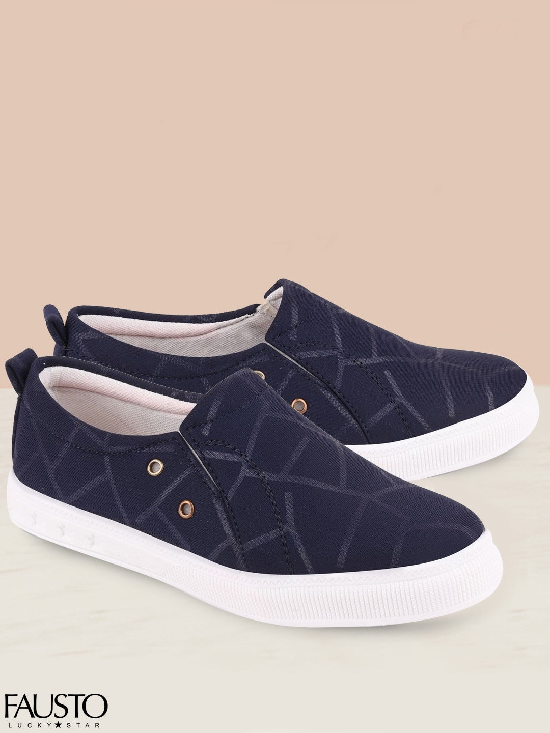 

FAUSTO Women Navy Blue Woven Design Lightweight Slip-On Sneakers