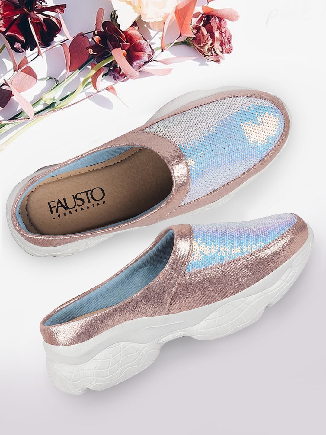 

FAUSTO Women Pink Embellished Slip-On Sneakers