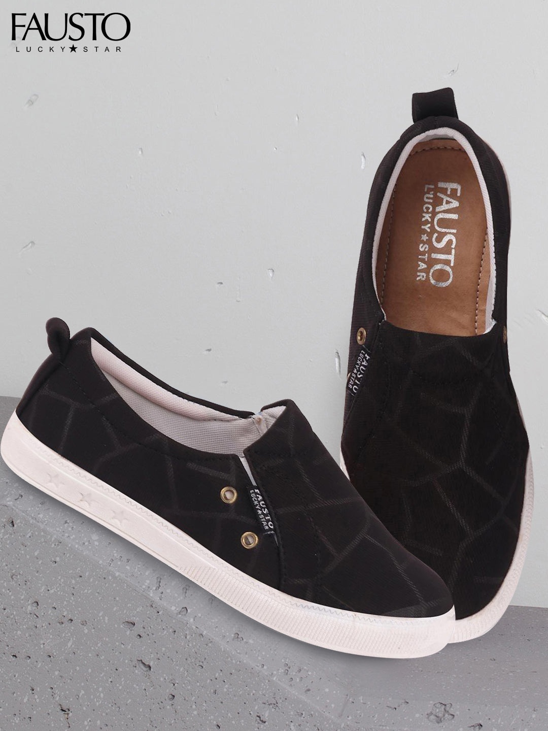 

FAUSTO Women Black Textured Slip-On Sneakers