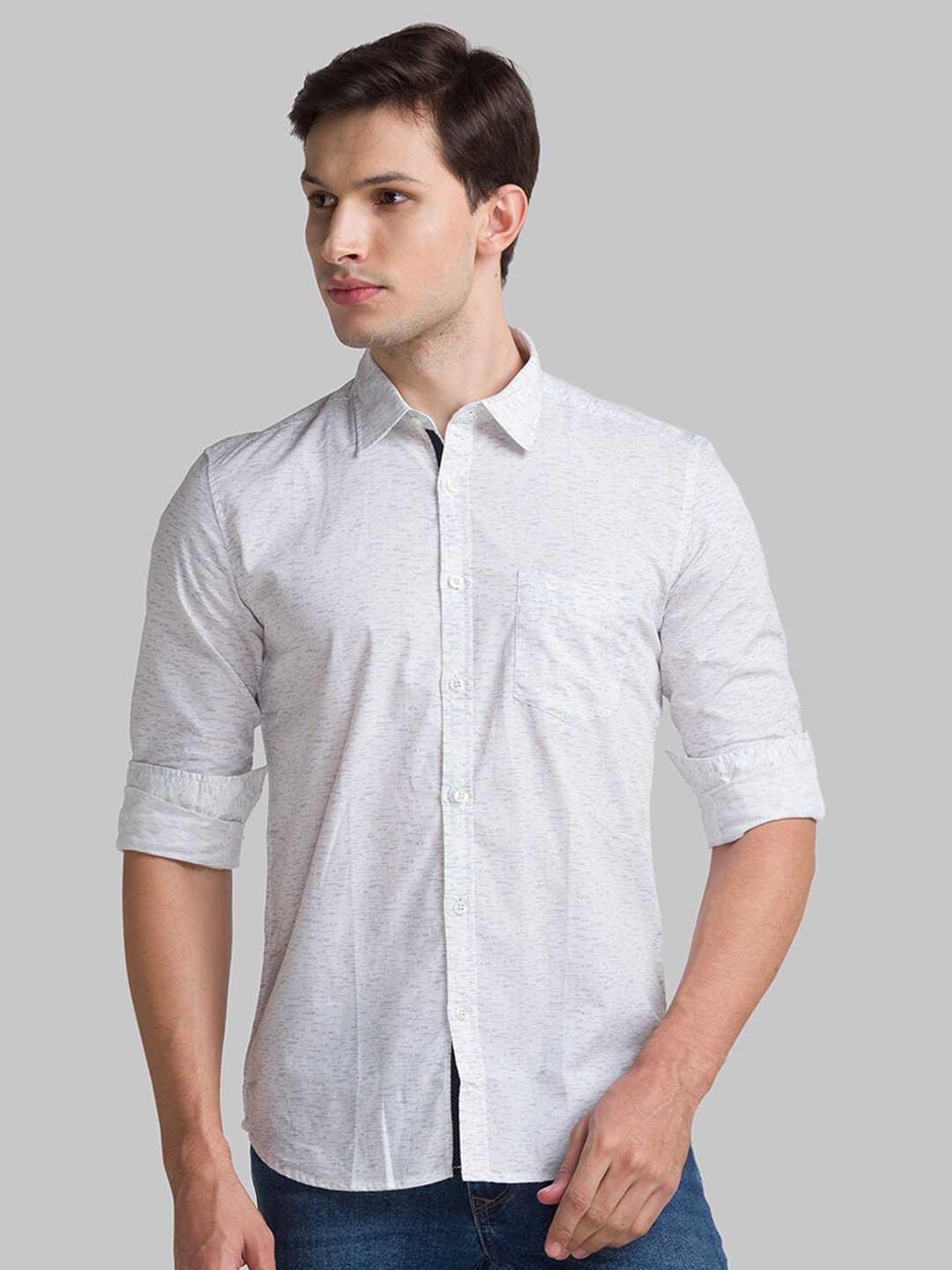 

Parx Men Grey Slim Fit Opaque Printed Casual Shirt