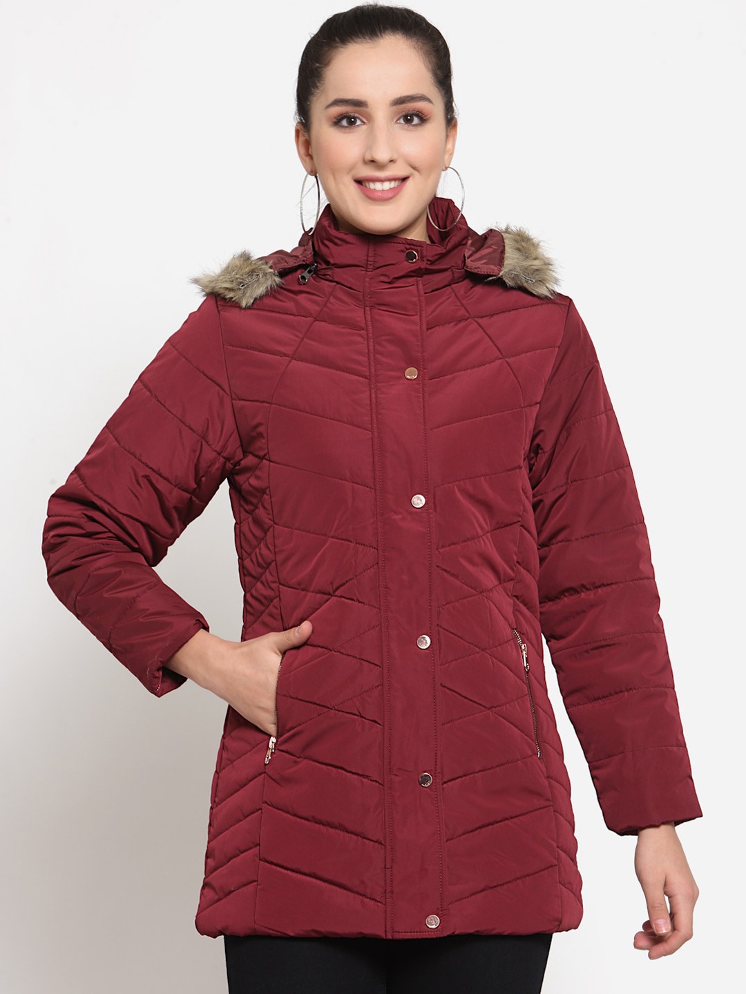 

Juelle Women Maroon Longline Parka Jacket