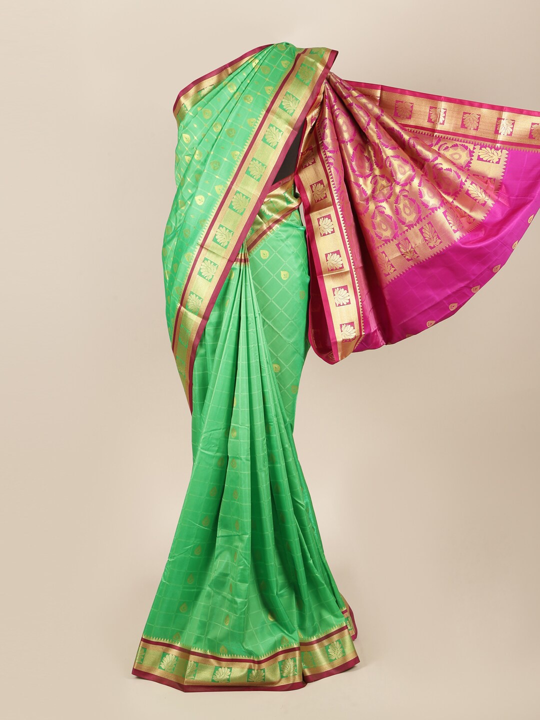 

Pothys Green & Pink Woven Design Art Silk Saree