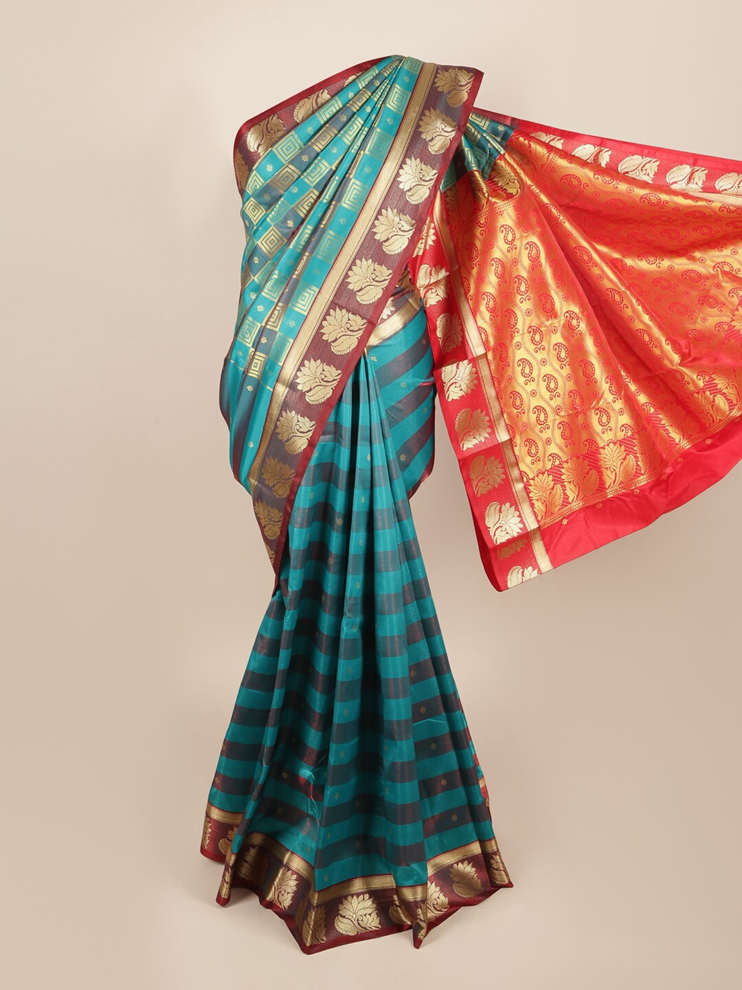

Pothys Blue & Red Woven Design Zari Art Silk Saree