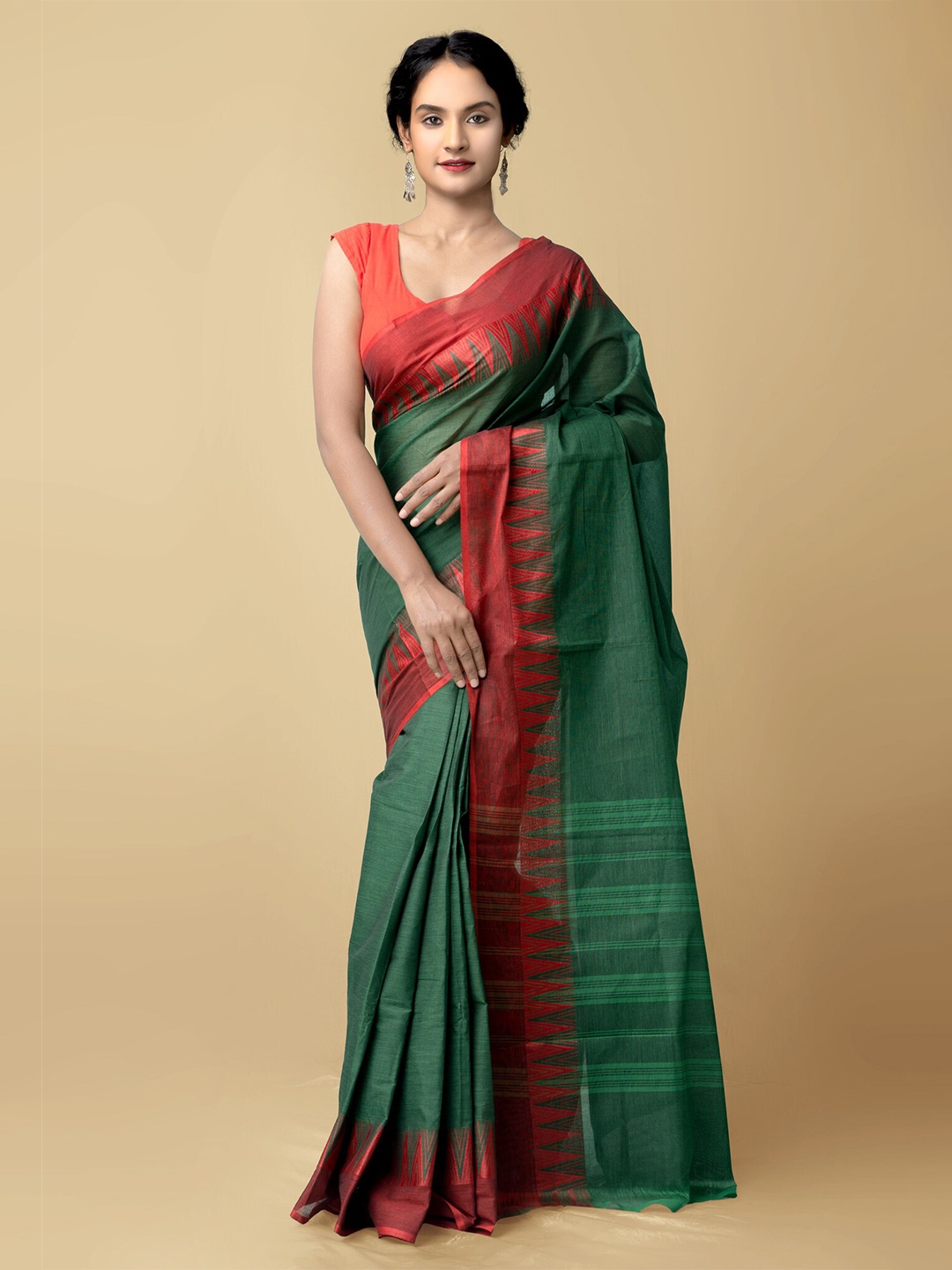 

Unnati Silks Green & Maroon Pure Cotton Chettinad Saree