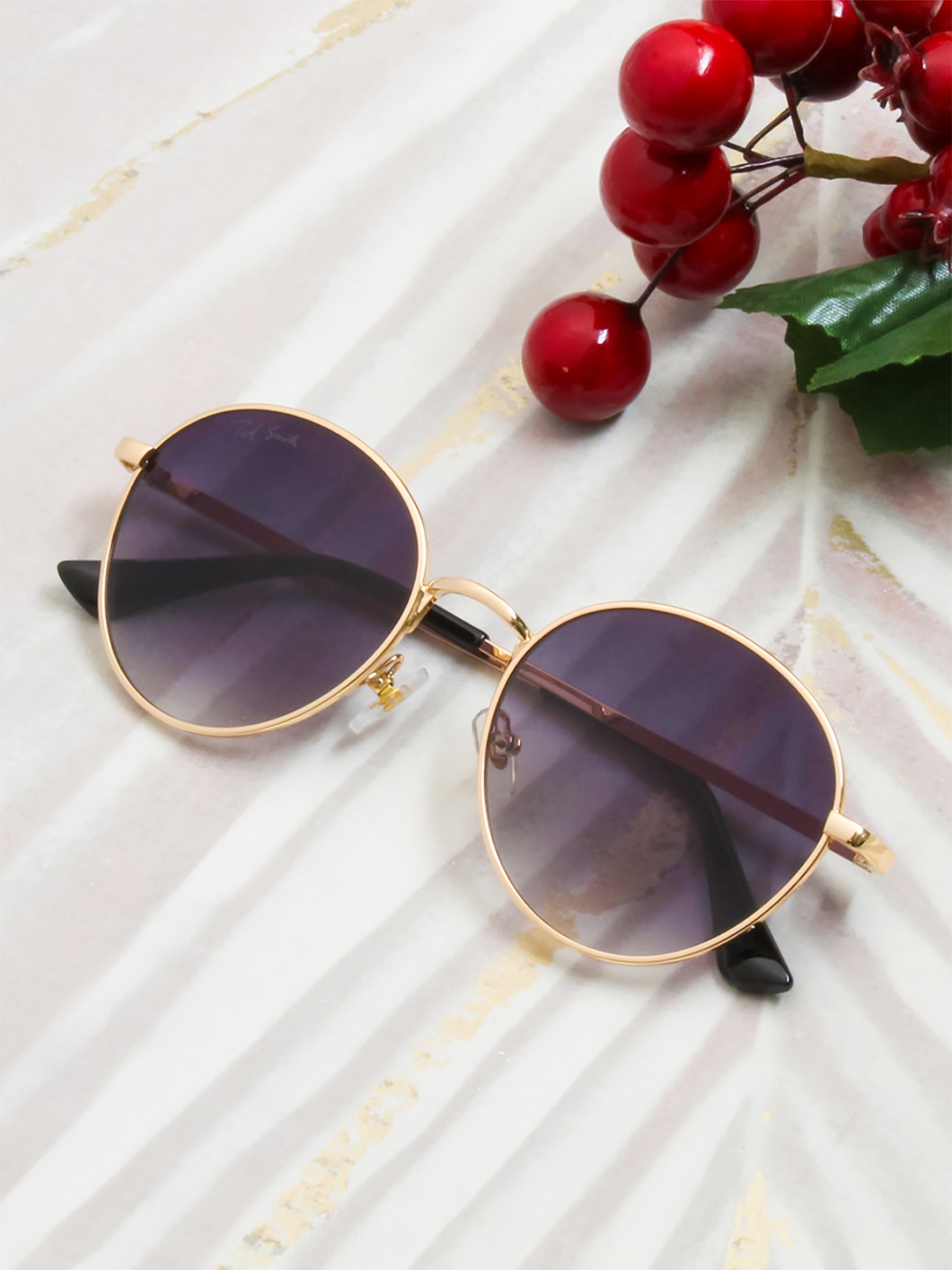 

Ted Smith Purple Lens & Gold-Toned Round Sunglasses with UV Protected Lens FAIRPLAY_C1