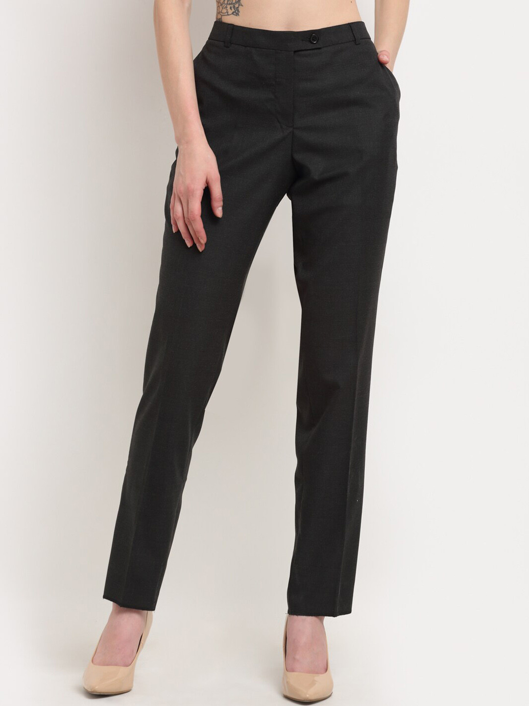 

Crozo By Cantabil Women Black Slim Fit Trousers