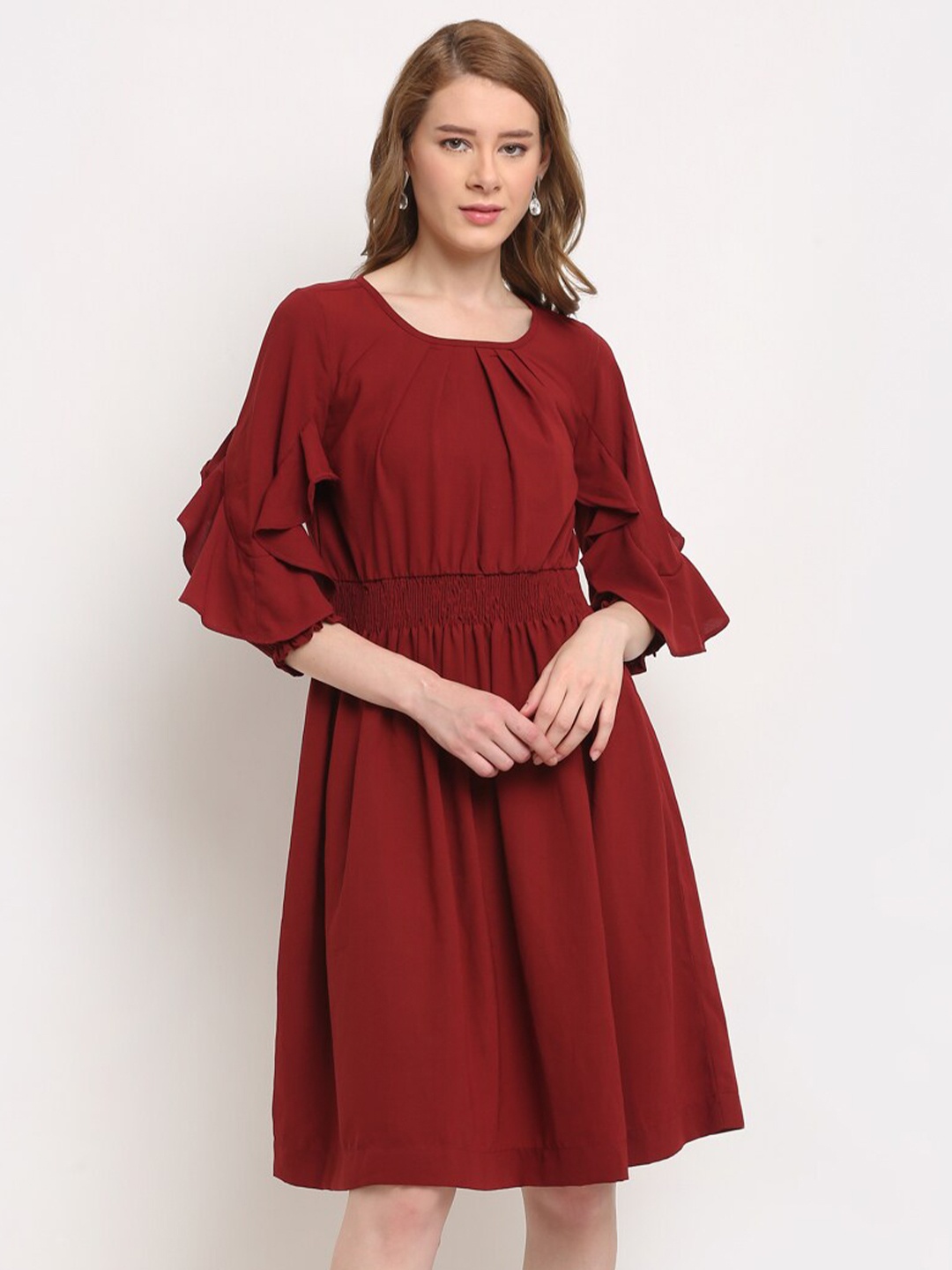 

Crozo By Cantabil Brown Fit & Flare Dress