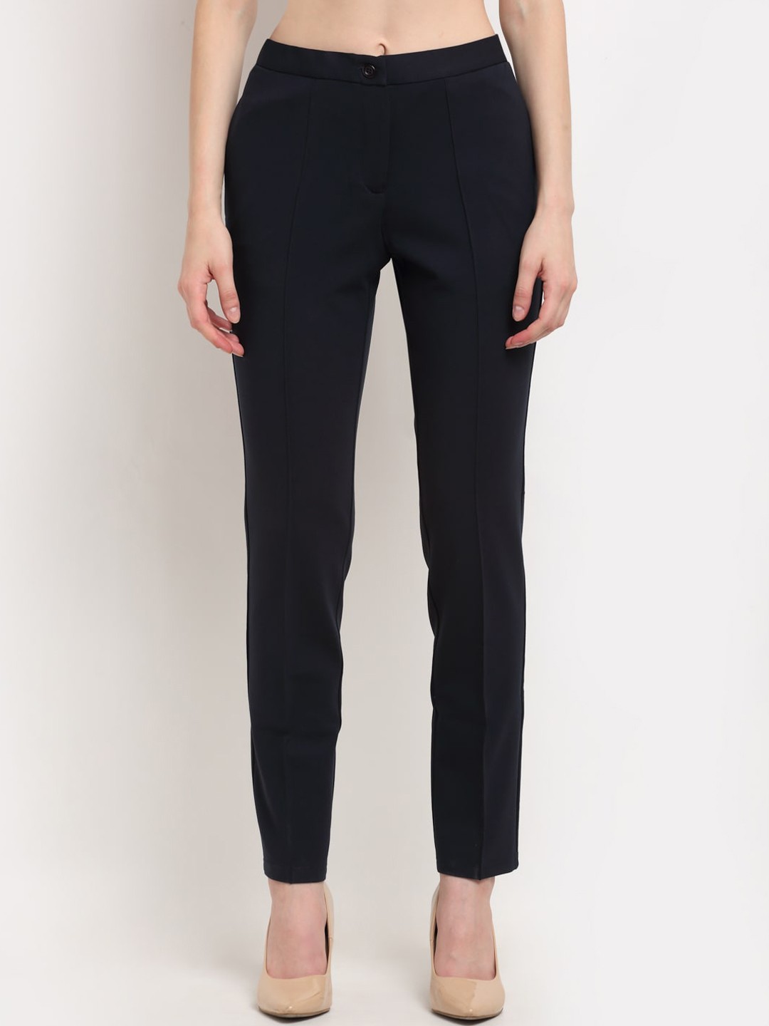 

Crozo By Cantabil Women Navy Blue Slim Fit Cigerette Trousers