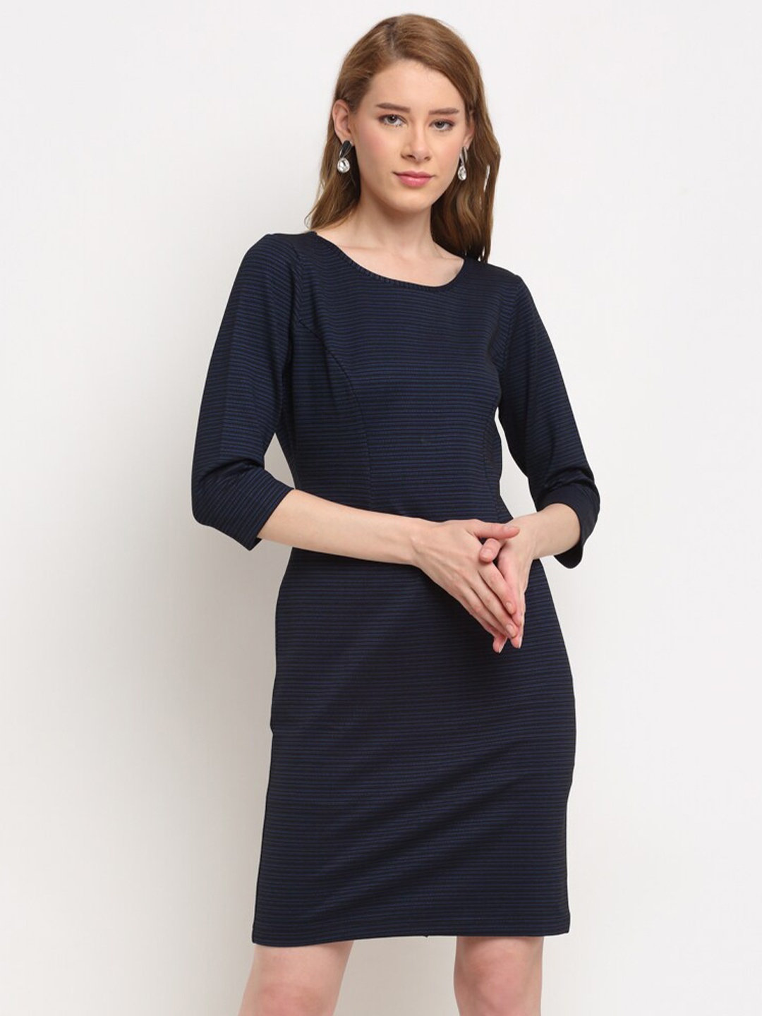 

Crozo By Cantabil Blue Solid Sheath Dress