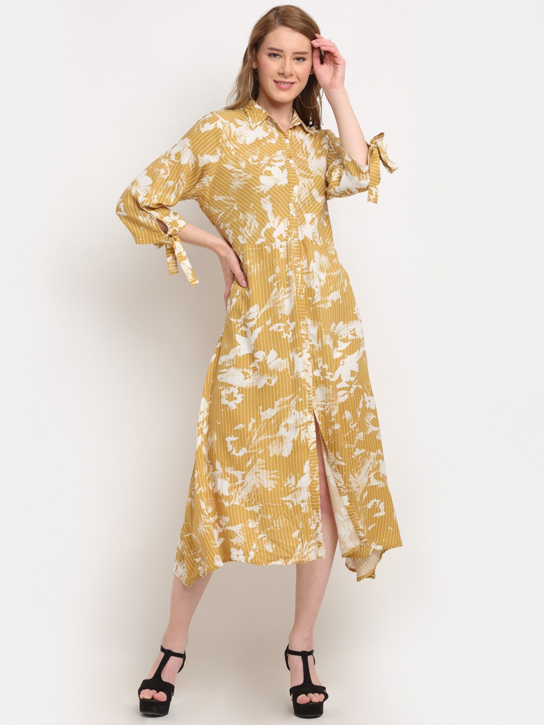 

Crozo By Cantabil Yellow Floral Midi Dress