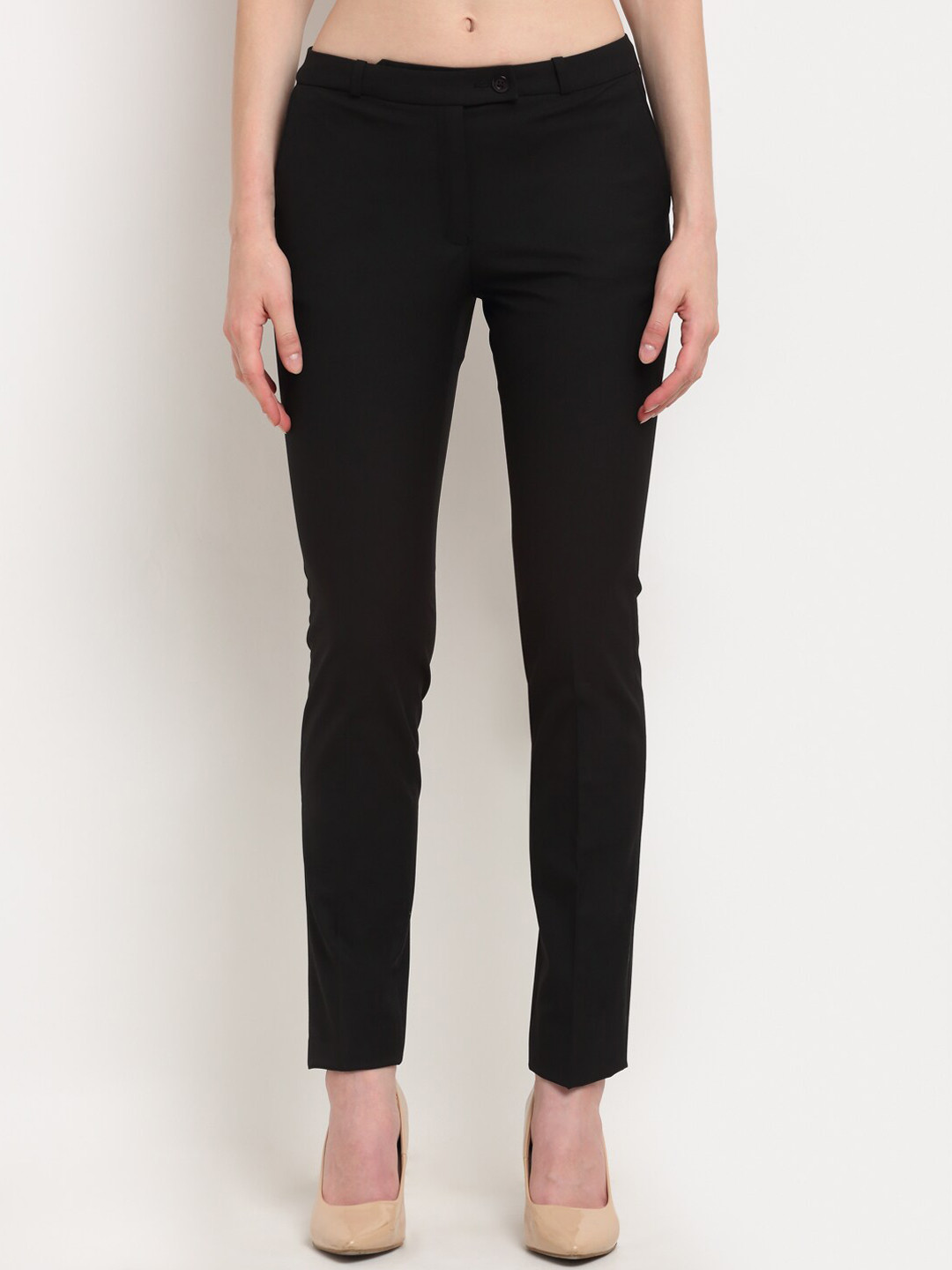 

Crozo By Cantabil Women Black Slim Fit Formal Trousers