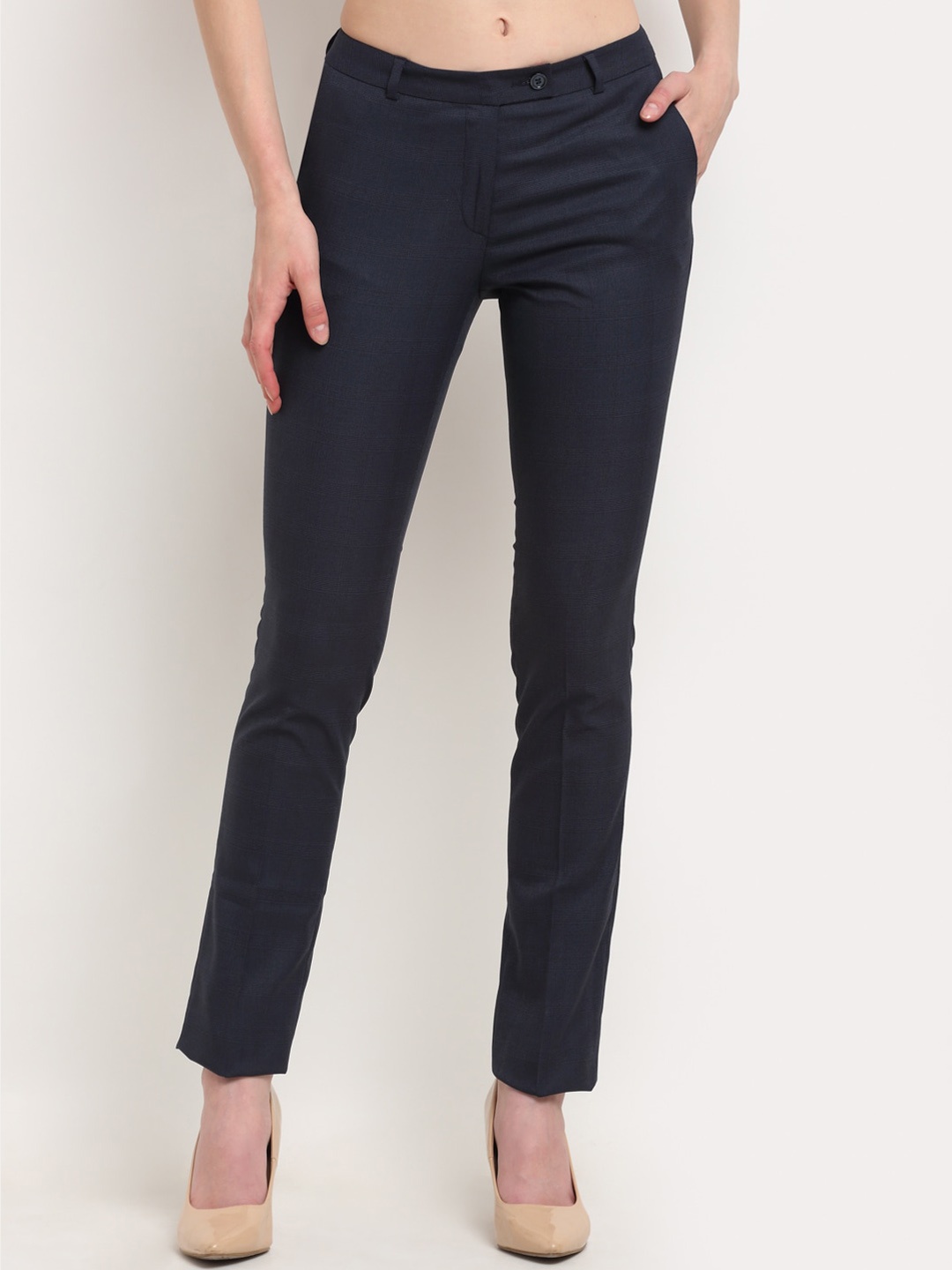 

Crozo By Cantabil Women Navy Blue Slim Fit Formal Trousers