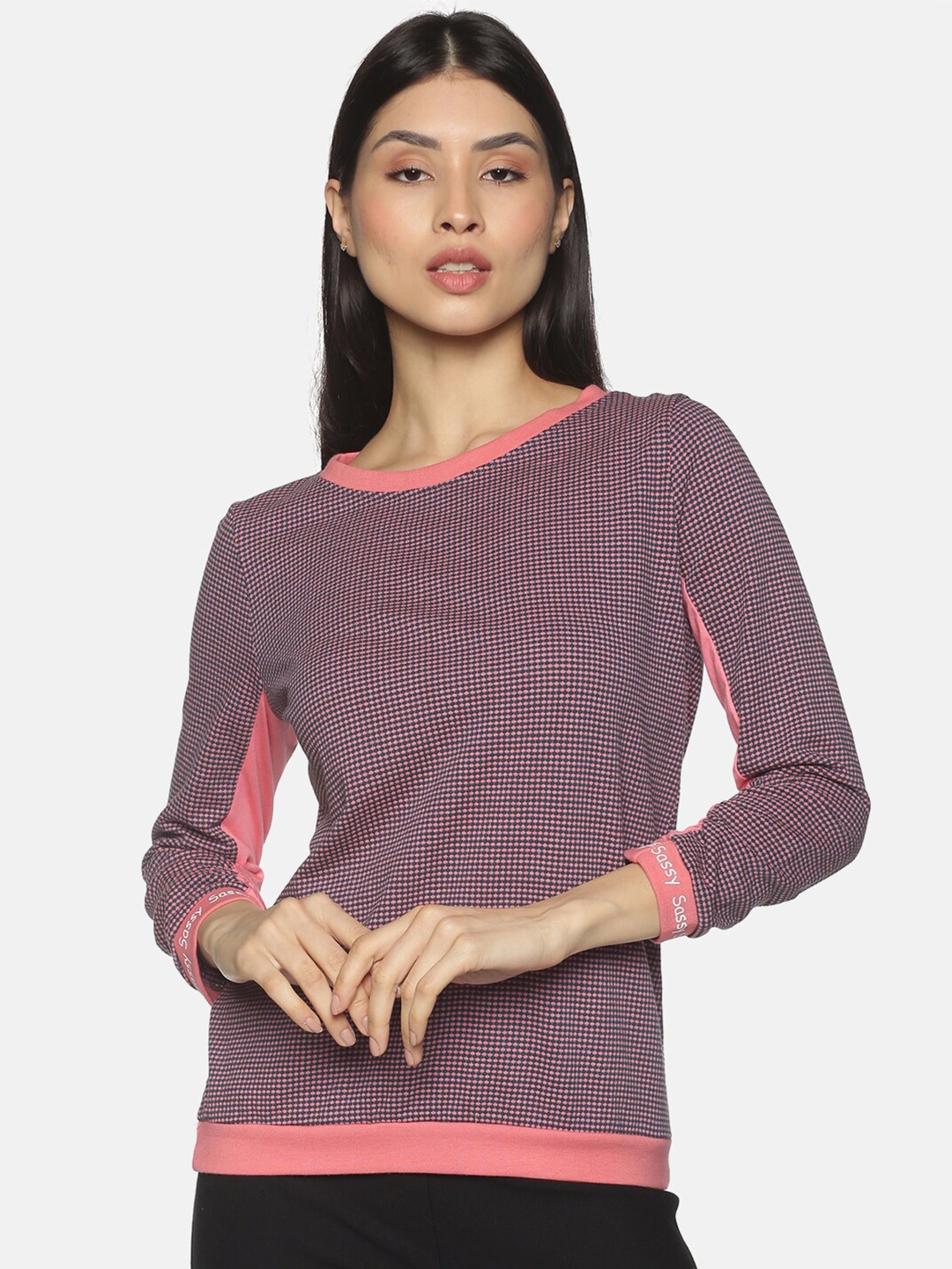 

UrGear Women Pink & Navy Blue Self Design Yoga T-shirt