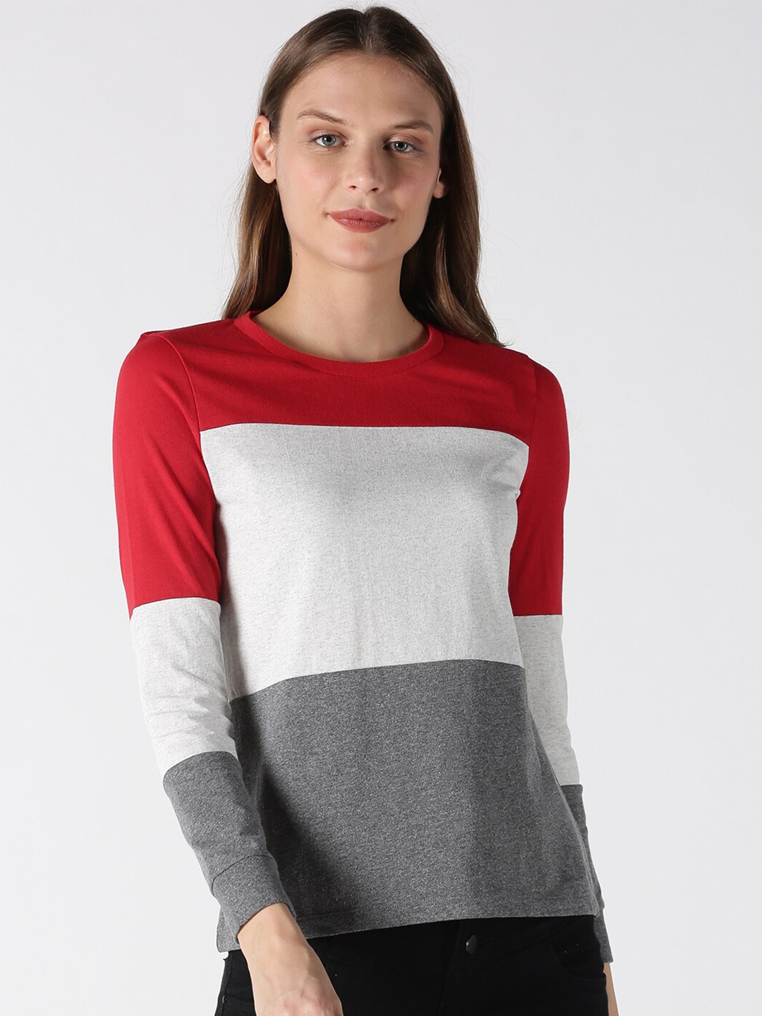 

UrGear Women Red & White Colourblocked T-shirt