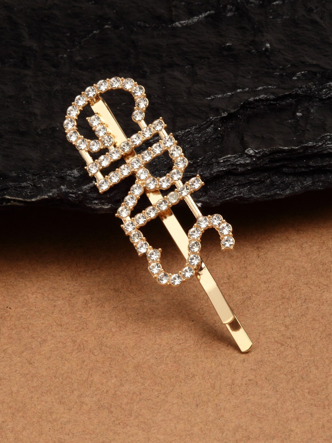 

Ferosh Women Gold-Toned & White Crystal Embellished Hair Pin