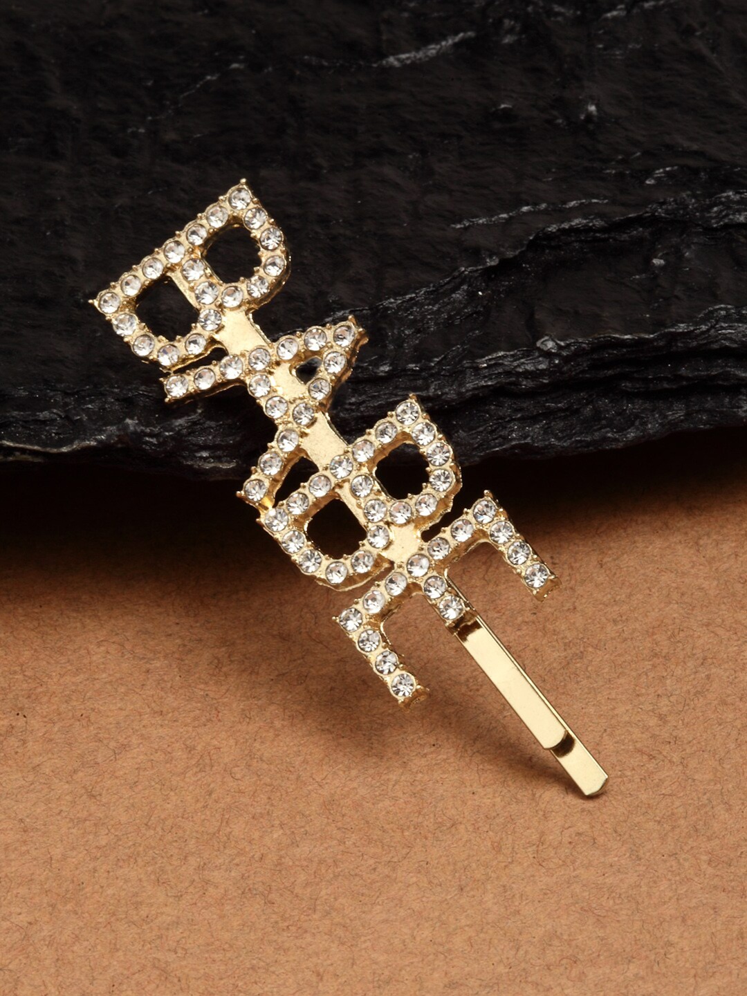 

Ferosh Women Gold-Toned & White Embellished Babe Crystal Hairpin