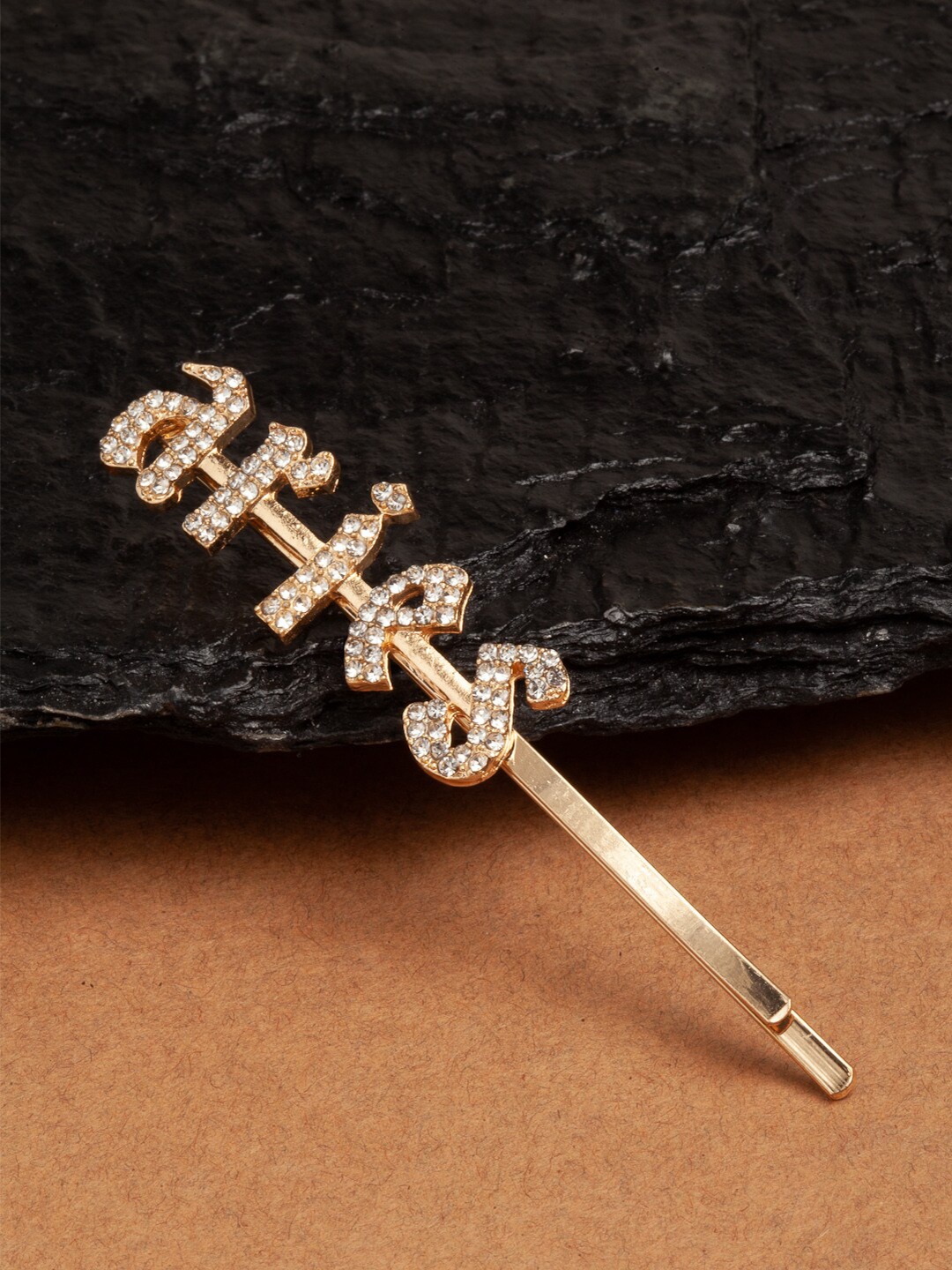 

Ferosh Women Gold-Toned & White Embellished Aries Crystal Hairpin
