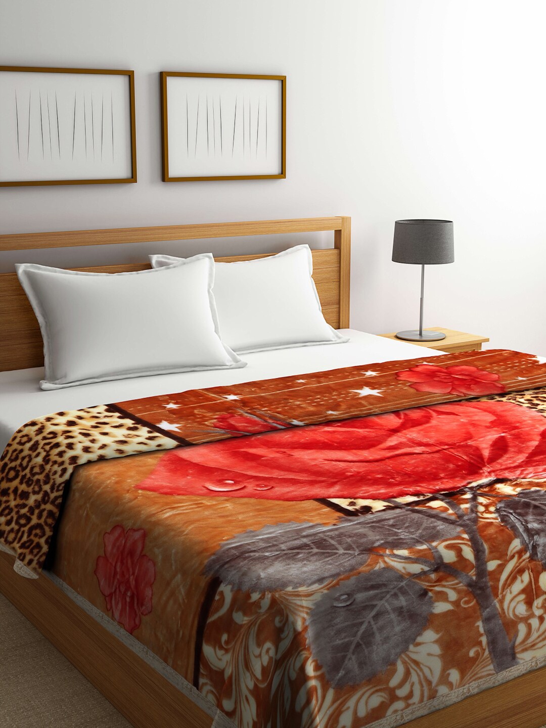 

Arrabi Brown & Red Floral Mild Winter 950 GSM Double Bed Blanket