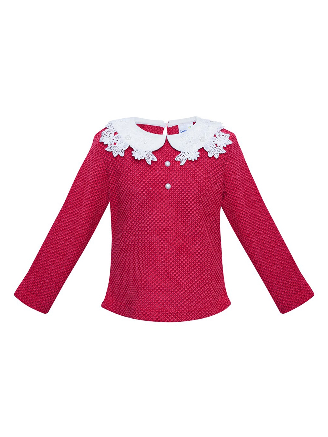 

Daffodils GIRLS WEAR Girls Red & White Peter Pan Collar Regular Top