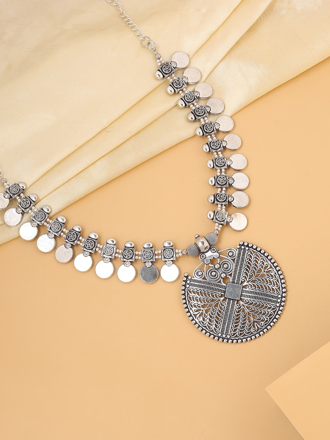 

VIRAASI Women SIlver Oxidised Pendant Necklace
