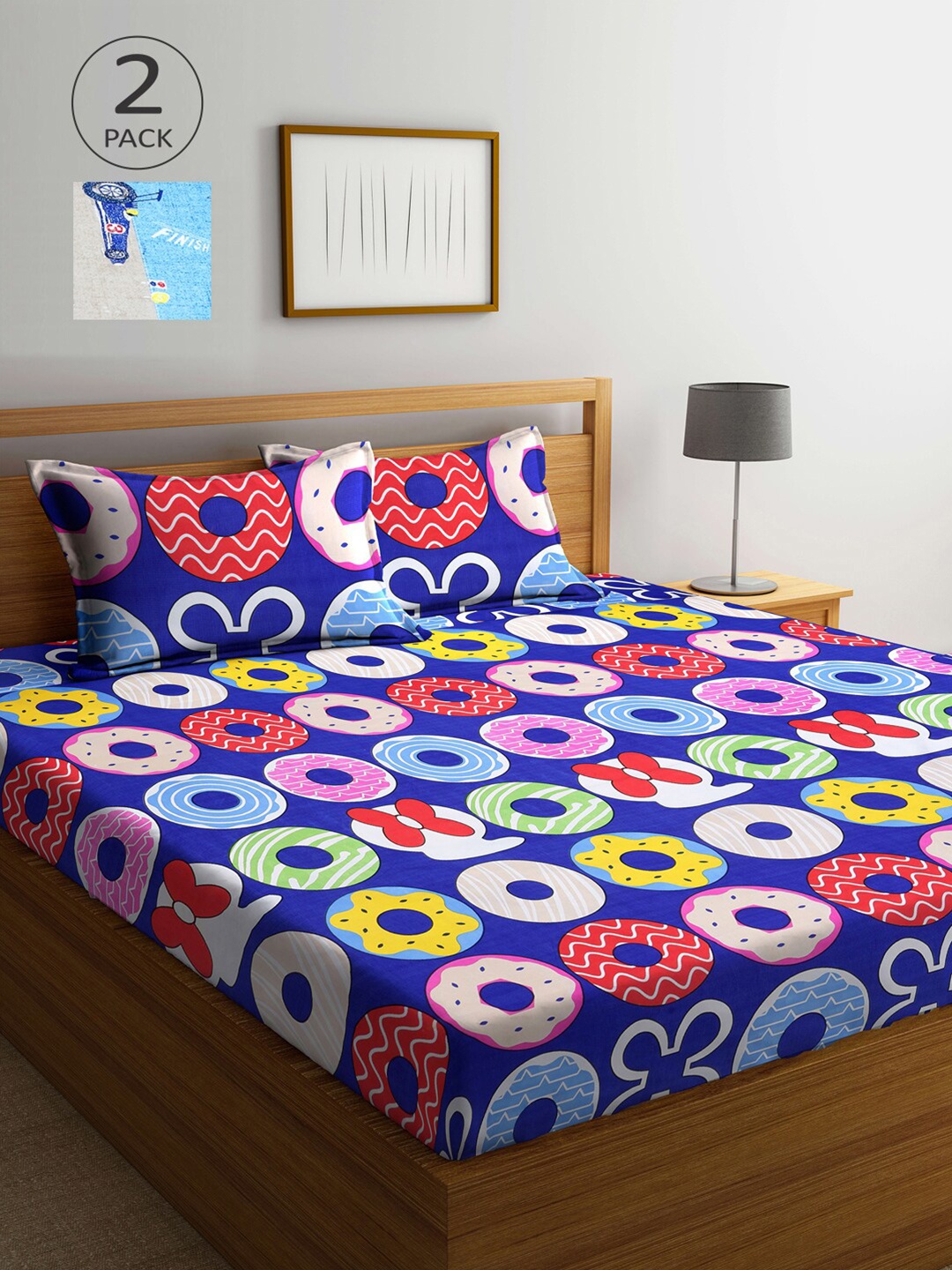 

Arrabi Set Of 2 King Bedsheet Set With 4 Pillowcases, Blue