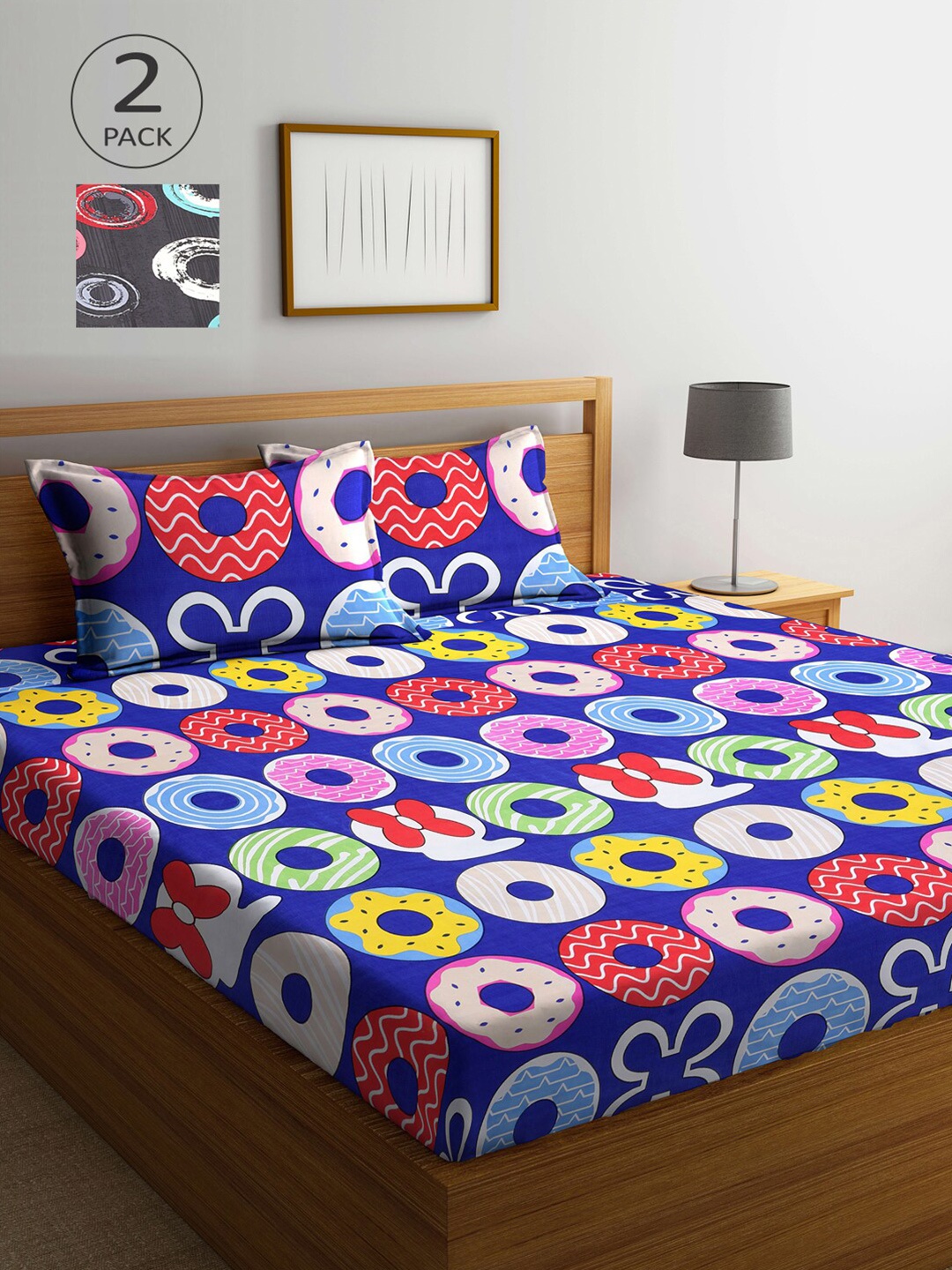 

Arrabi Blue & Grey Geometric 210 TC 2 King Bedsheet with 4 Pillow Covers