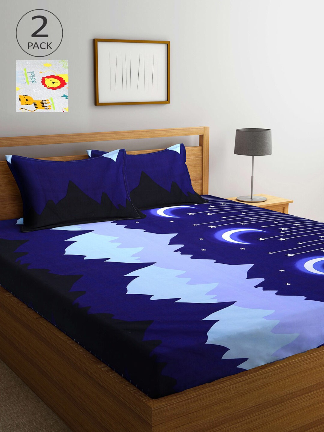 

Arrabi Beige & Navy Blue Graphic 210 TC 2 King Bedsheet with 4 Pillow Covers