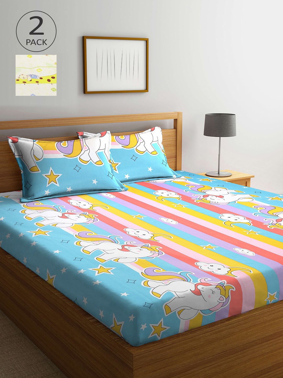 

Arrabi Multicoloured Cartoon Characters 210 TC 2 King Bedsheet with 4 Pillow Covers, Multi