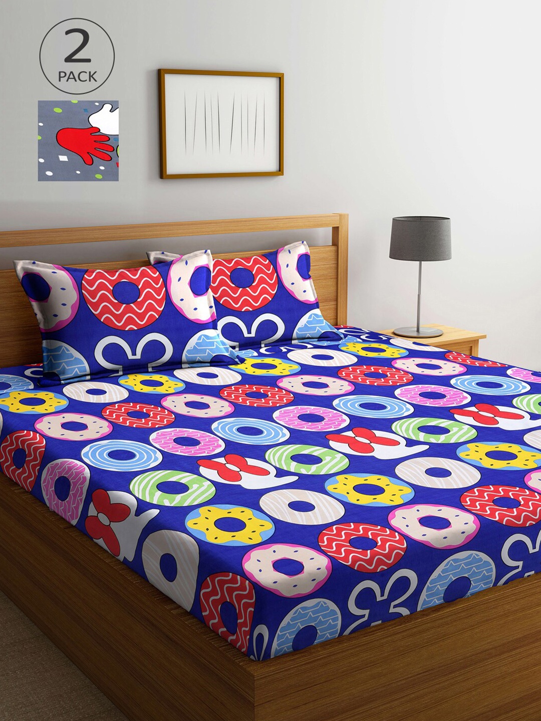 

Arrabi Grey & Blue Graphic 210 TC 2 King Bedsheet with 4 Pillow Covers