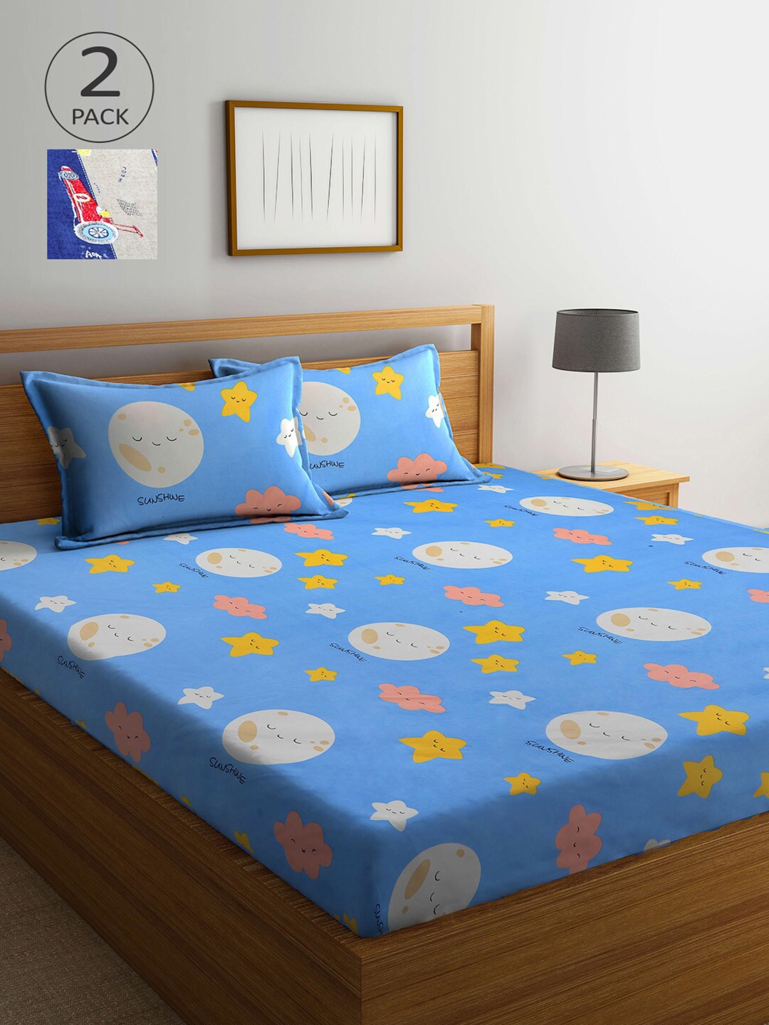 

Arrabi Multicoloured Cartoon Characters 210 TC 2 King Bedsheet with 4 Pillow Covers, Multi