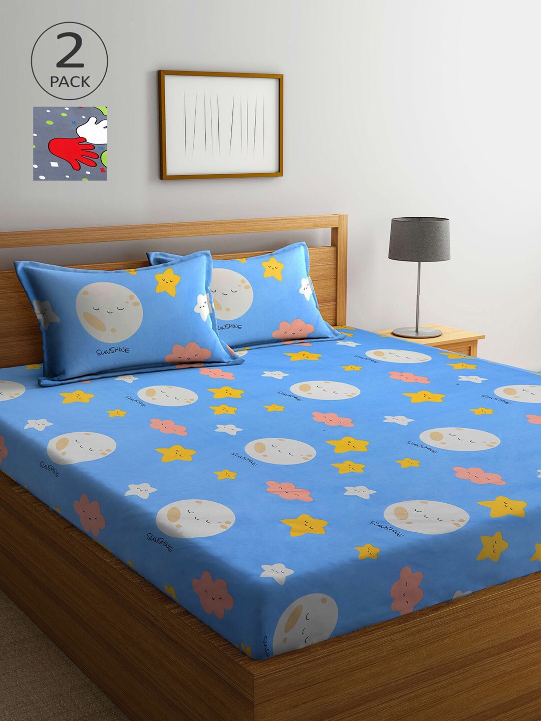 

Arrabi Blue & Grey Cartoon Characters 210 TC 2 King Bedsheet with 4 Pillow Covers
