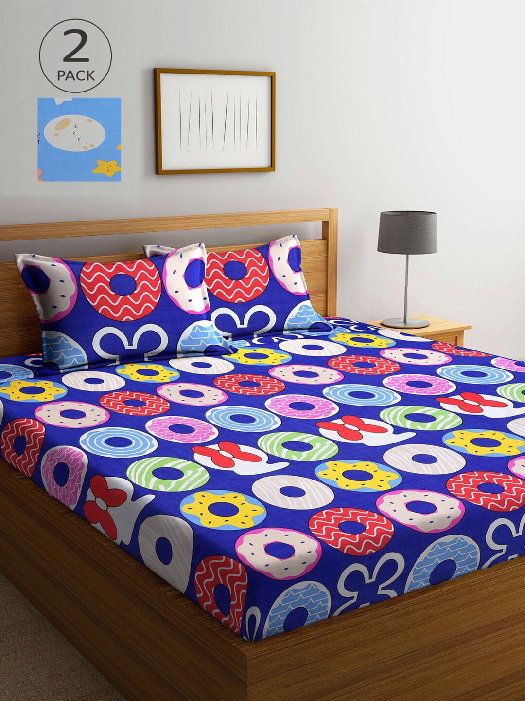 

Arrabi Navy Blue & Red Cartoon Characters 210 TC 2 King Bedsheet with 4 Pillow Covers