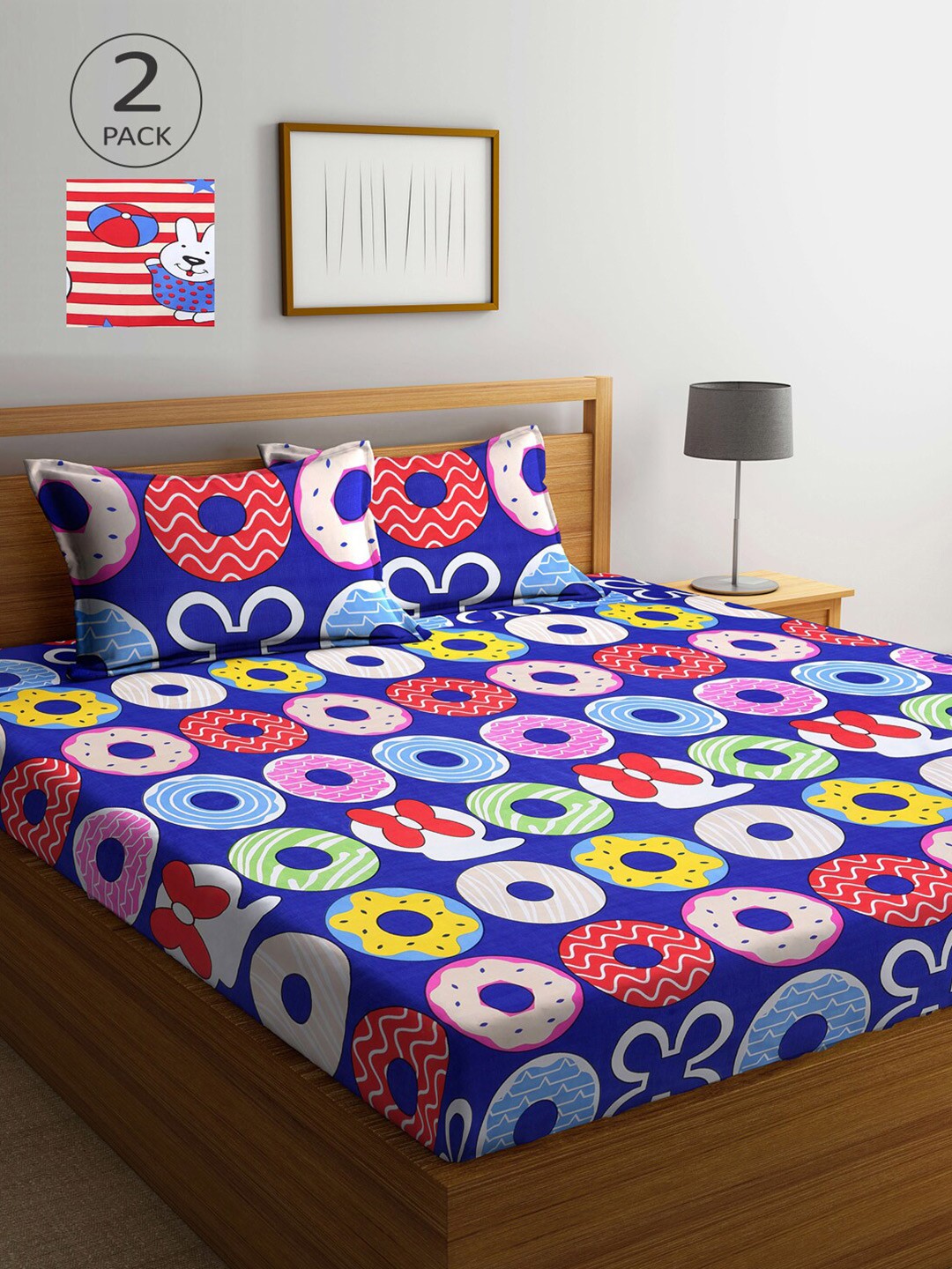 

Arrabi Multicoloured Cartoon Characters 210 TC 2 King Bedsheet with 4 Pillow Covers, Multi